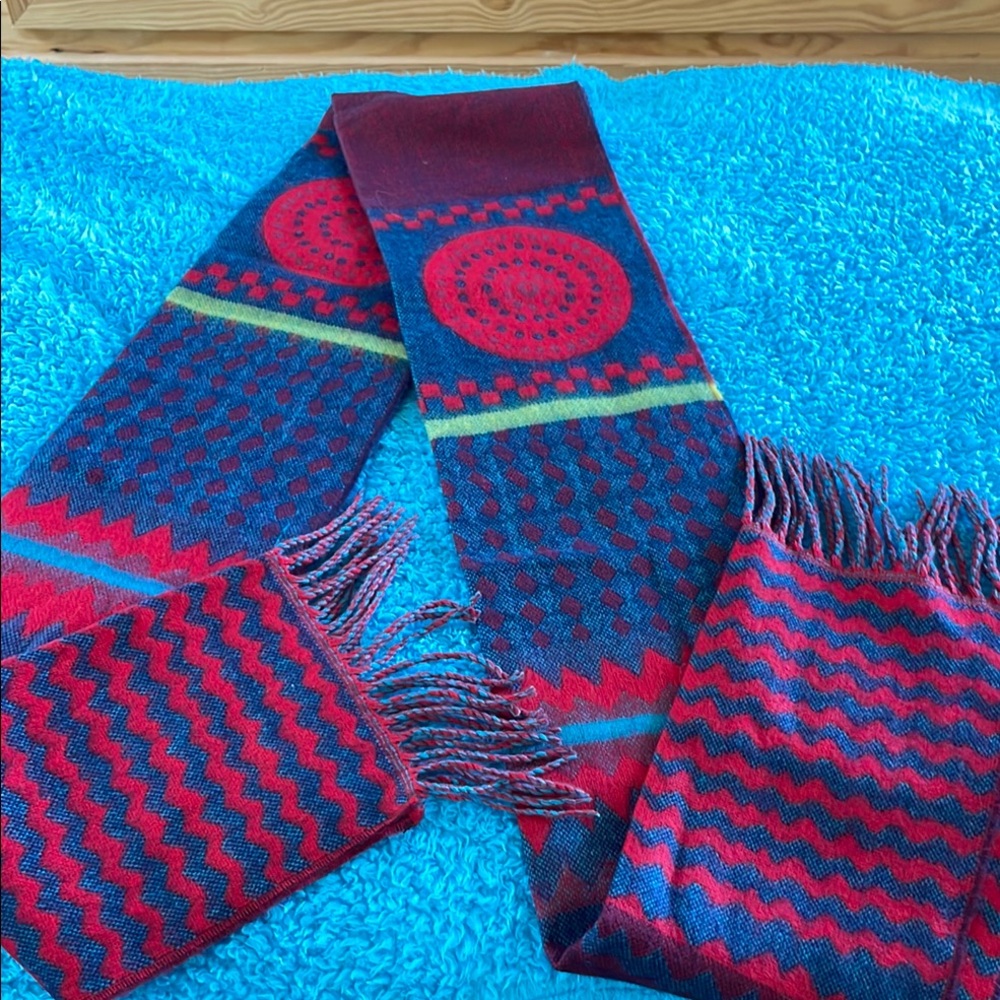 Better Than Cashmere Vibrant Red and Blue Patterned Scarf